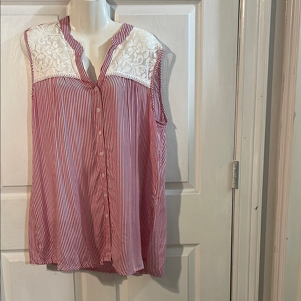 Elegant Striped Blouse With Lace Accents